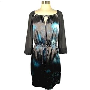 Tahari 100% silk Blu/Blk/Silver 3/4 sleeve dress Sz 8